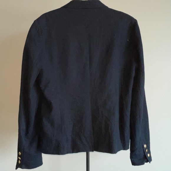 Harvé Bernard Women’s Navy Blue Linen Blazer Jacket Business Casual Preppy SZ 10 - Picture 4 of 6